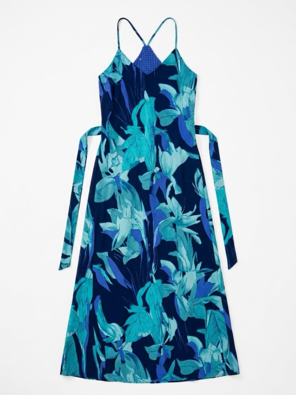 Blue Teal Floral Slip Dress